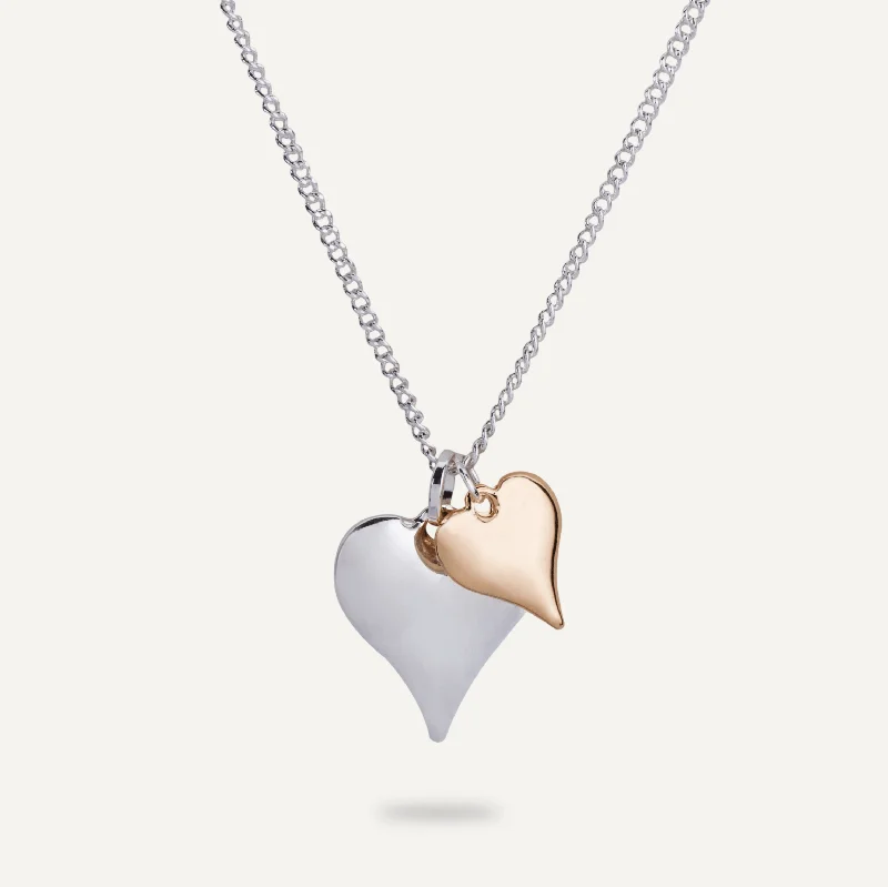 wedding necklaces for women-Sweetheart 2 Hearts Pendant Necklace In Silver & Gold-Tone