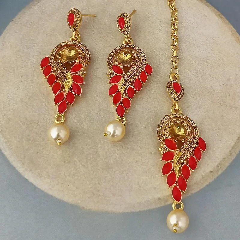 Adi Gold Plated Kundan And Austrian Stone Earrings With Maang Tikka  - 1319262