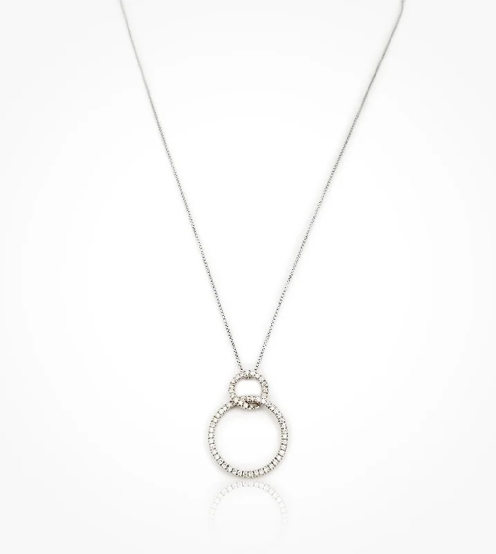 elegant crystal necklaces for women-PD-002845  18KW double circle diamond pendant 59diamonds=0.51cts g, vs