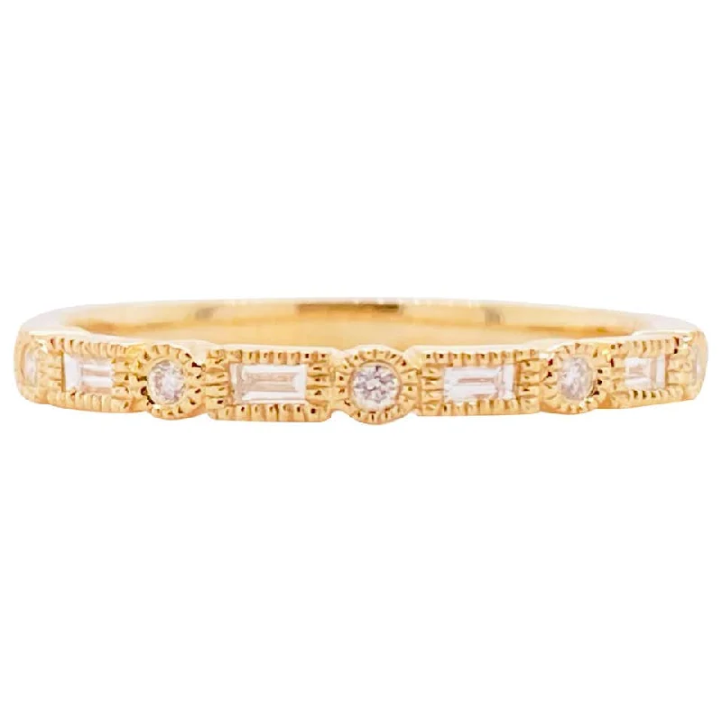 wide bands rings for women-Diamond Baguette Millgrain Ring