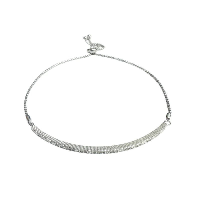 romantic necklaces for women-925 Sterling Silver Rhodium  Plated ID Clear CZ Lariat Bracelet - BGB00604