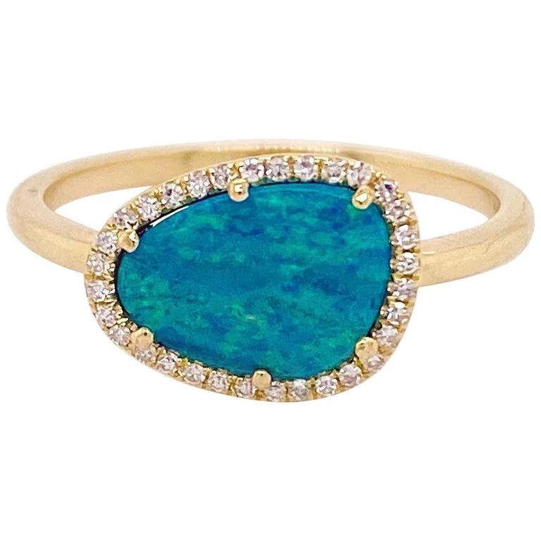 band rings for women-Black Opal and Diamond Halo Ring