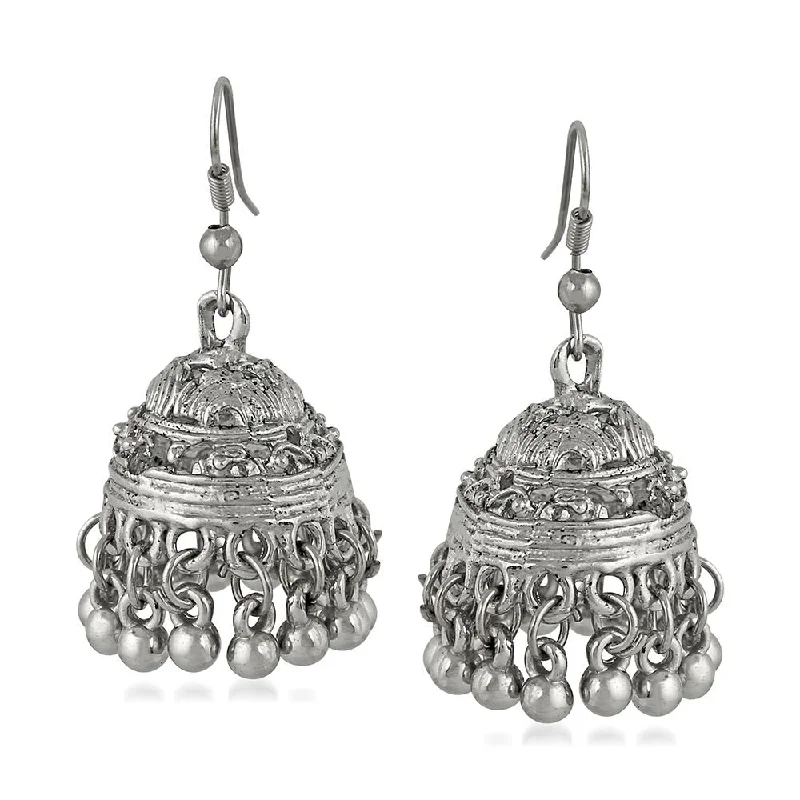 Mahi Rhodium Plated Traditional Jhumki Earrings for Womens(VECJ100221)