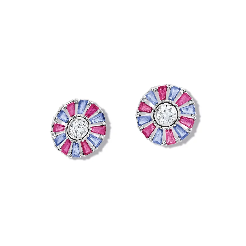 Roi Soleil Earring Halos 18ct White Gold - Ruby, Sapphire & Diamond