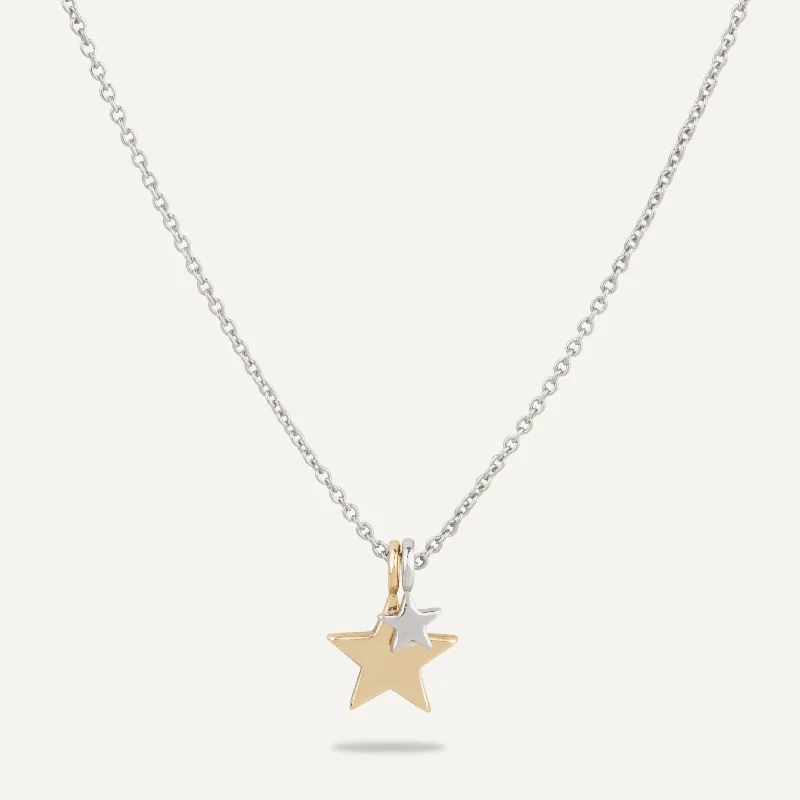 delicate necklaces for women-Keira Mixed Star Duo Necklace In Silver & Gold-Tone