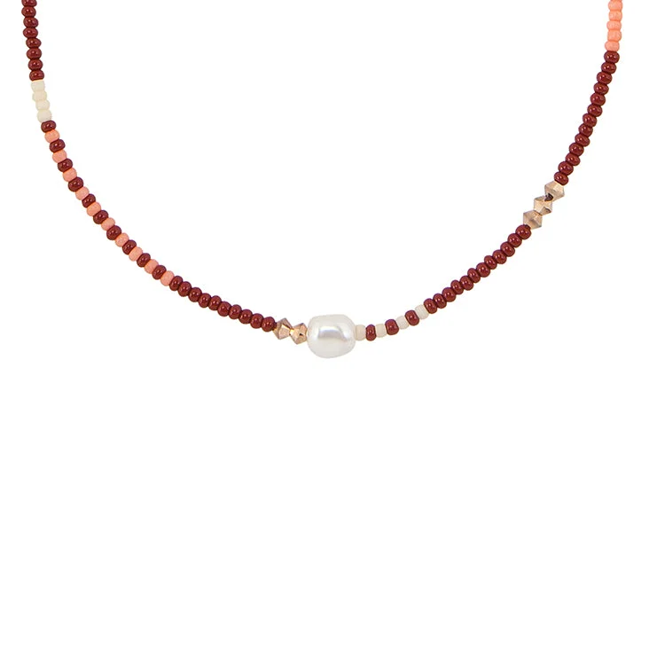 rose gold necklaces for women-Zebra Pearl Crystal Necklace - BURGUNDY/PINK/SALMON