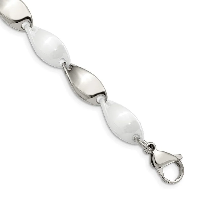 chunky bracelets for women-chunky bracelets for women-Stainless Steel And White Ceramic Polished Bracelet