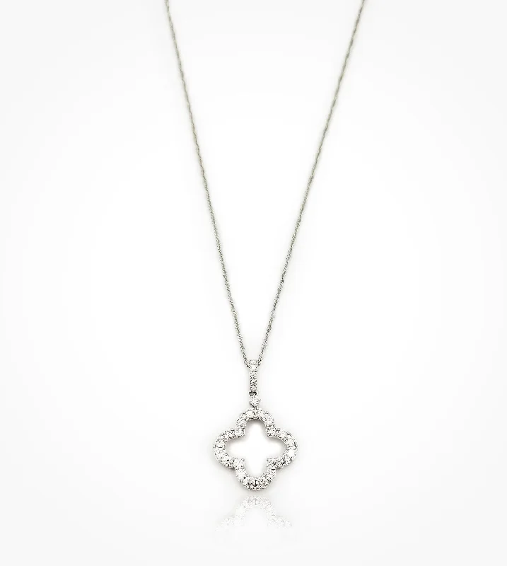 elegant necklaces for women-PD07680  14KWG quatrefoil diamond pendant only, 26 diamonds= 0.79cts, g si.