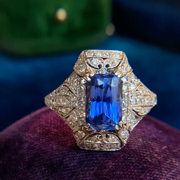 romantic rings for women-Art Deco Sapphire Dinner Ring