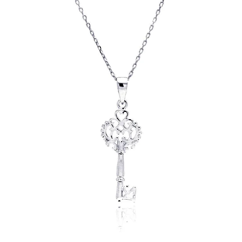 best gold necklaces for women-Silver 925 Rhodium Plated Open Key CZ Necklace - BGP00434