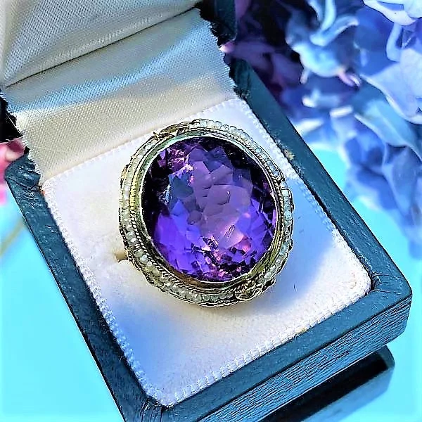 personalized rings for women-Vintage Amethyst & Pearl Ring