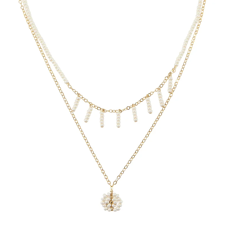 chic necklaces for women-Layered Necklace With Bars and Disk - PEARL