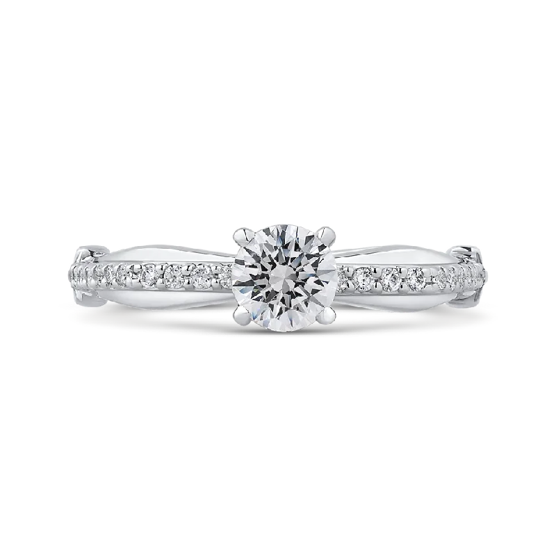 wedding ring sets with engagement rings-14K White Gold Round Cut Diamond Engagement Ring