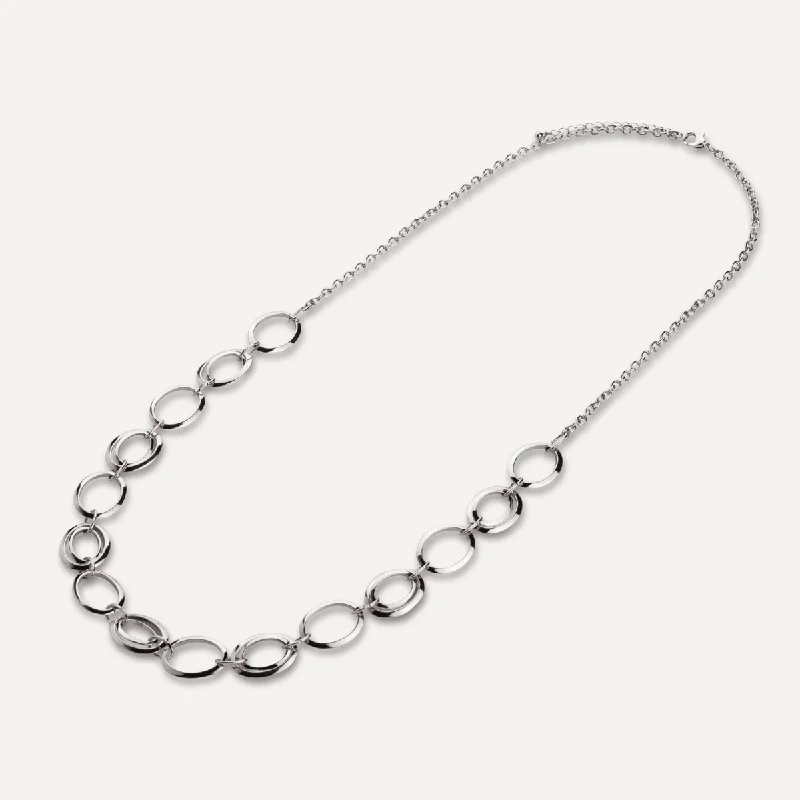 romantic charm necklaces for women-Geo Ovals Long Necklace In Silver-Tone