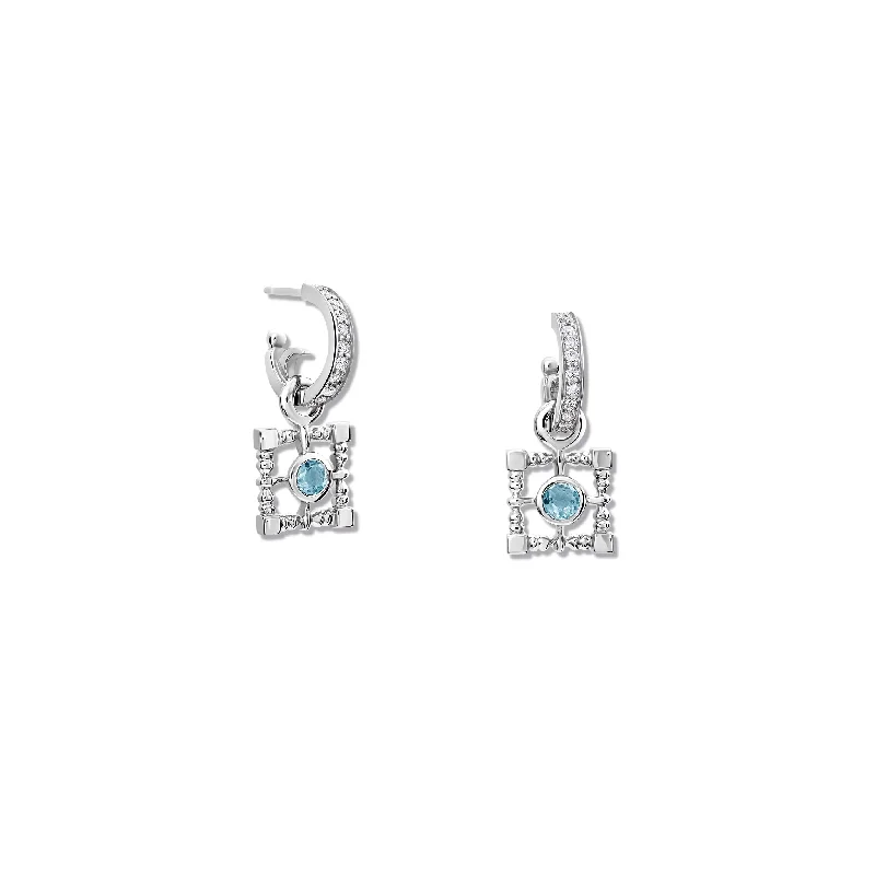 Mashrabiya Trellis Square Earring Drops Silver - Blue Topaz