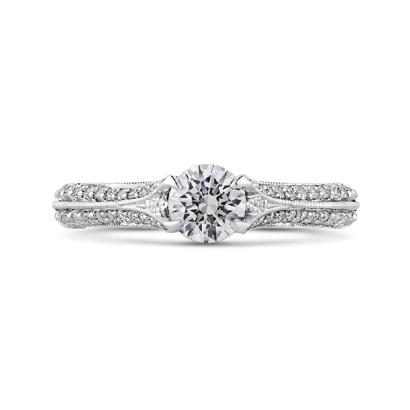 elegant diamond engagement rings-Round Cut Diamond Engagement Ring In 14K White Gold with Split Shank