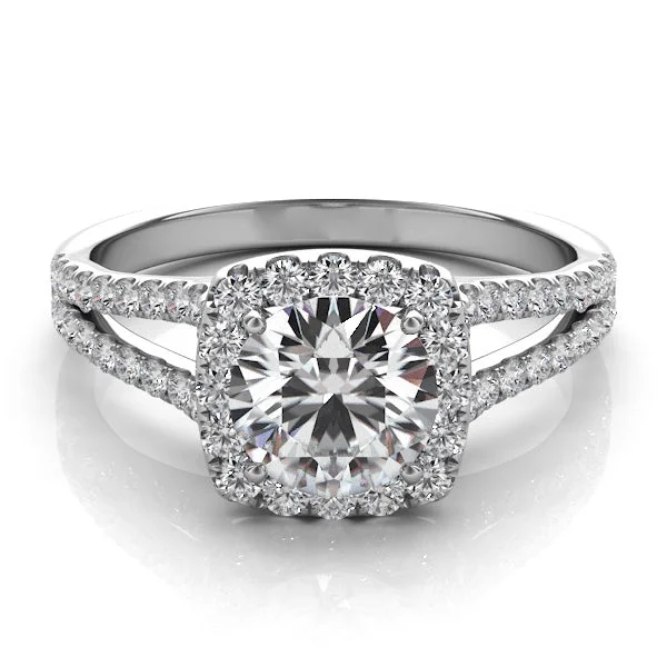 unique wedding bands for women-Cushion Diamond Halo Engagement Ring