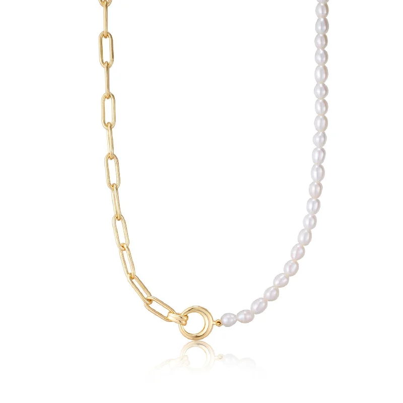 unique gemstone necklaces for women-Ania Haie Gold Pearl Chunky Link Chain Necklace