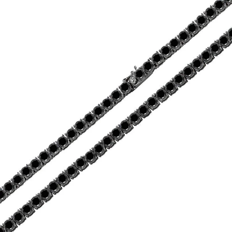 trendy necklaces for women-925 Sterling Silver Blk Rhodium Plated Round Blk CZ Tennis Necklace or Bracelet 4mm - STP01676BLK