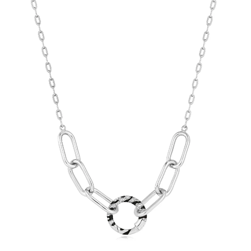 romantic charm necklaces for women-Silver Tiger Chain Charm Connector Necklace