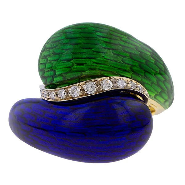 unique rings for women-Vintage Enamel & Diamond Ring