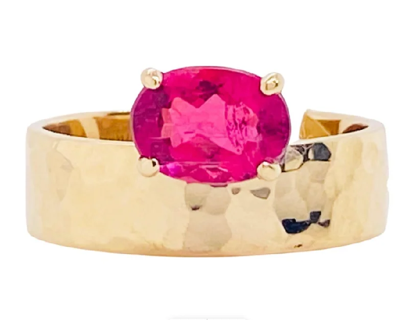 special rings for women-Pink Tourmaline Oval Hammered Ring