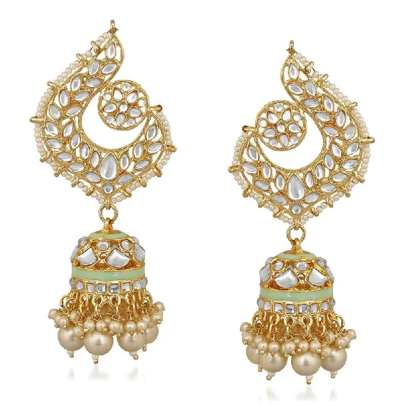 Mahi Rosegold Plated Ethnic Meenakari work Peacock Jhumki Dangler Earrings with Kundan for Women (VECJ100237)