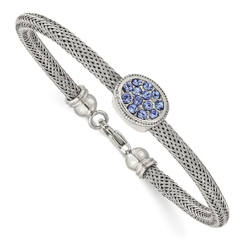 affordable bangles for women-affordable bangles for women-Stainless Steel Polished and Textured Blue Crystal 7.25 in. Bracelet