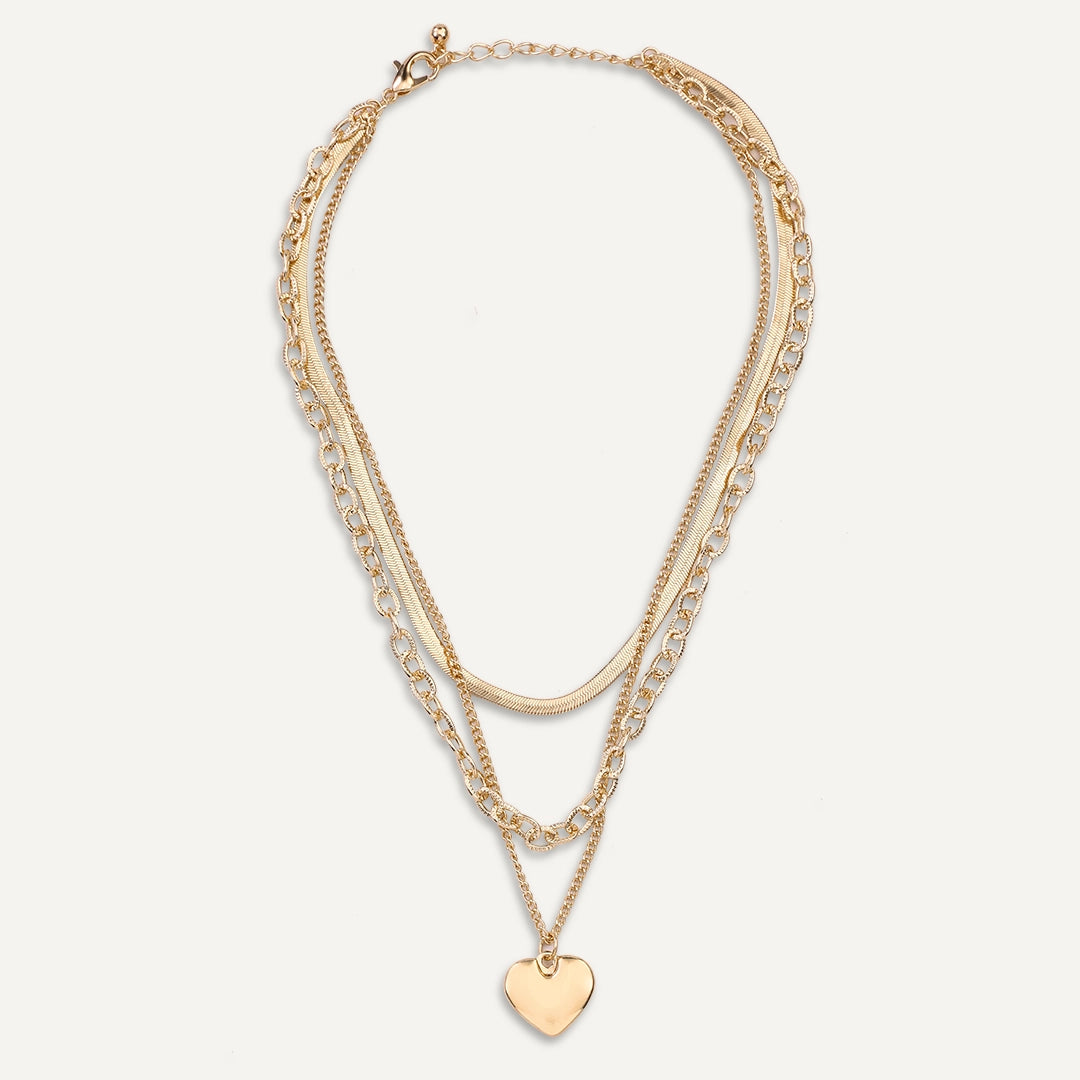 long necklaces for women-Layered Heart Necklace In Gold-Tone