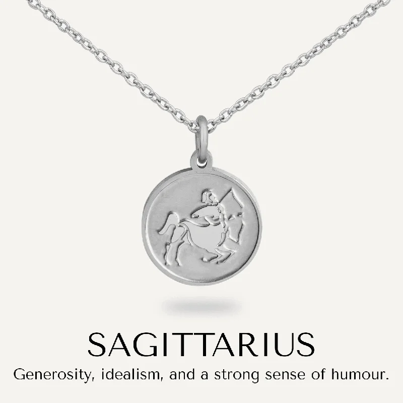 gold necklaces for women-Sagittarius Zodiac Star Sign Necklace In Silver-Tone (November 22 – December 21)