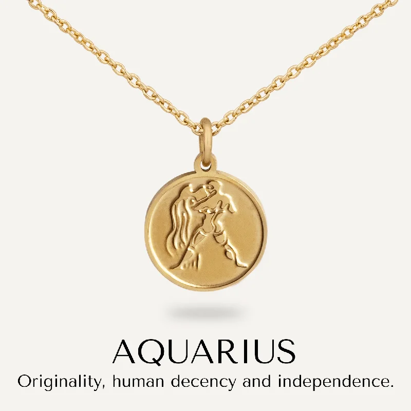 fashion necklaces for women-Aquarius Zodiac Necklace In Gold-Tone (Jan 20 – Feb 18)