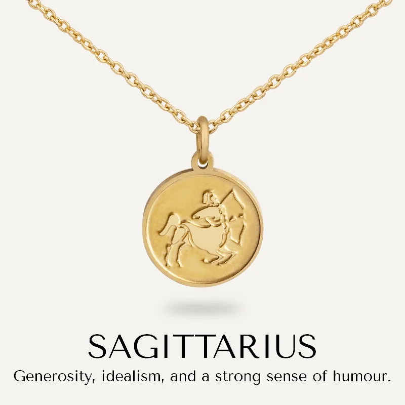 sterling silver necklaces for women-Sagittarius Zodiac Star Sign Necklace In Gold-Tone (November 22 – December 21)