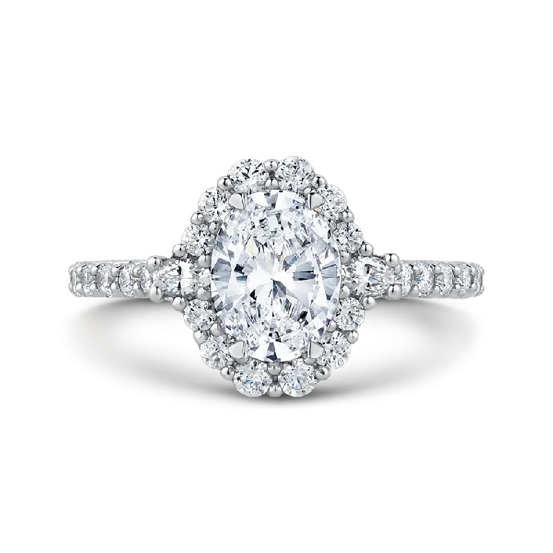 stunning engagement rings-14K White Gold Oval Diamond Halo Engagement Ring (Semi Mount)