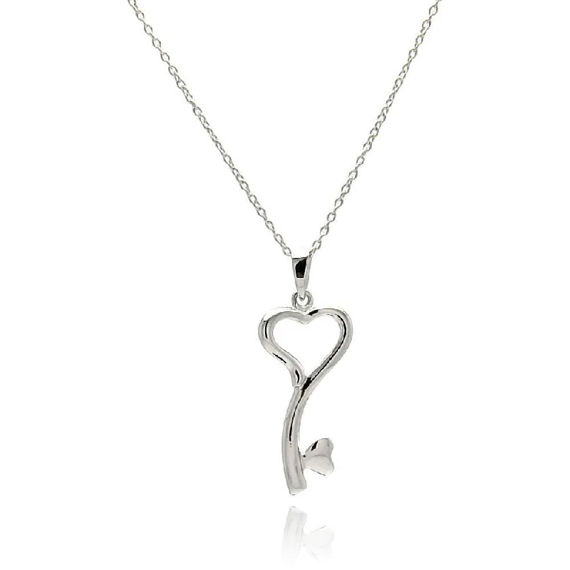 infinity heart necklaces for women-Silver 925 Rhodium Plated Clear CZ Heart Key Pendant Necklace - STP01328