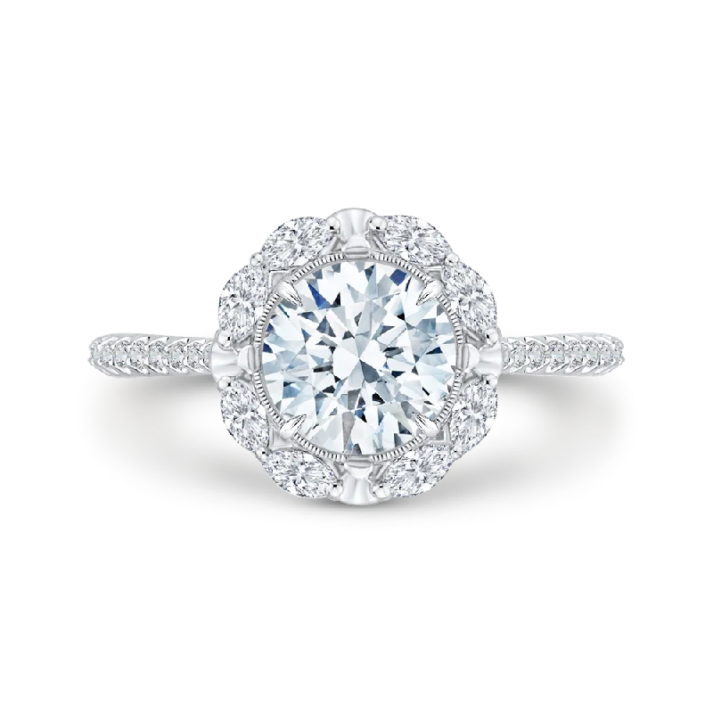 elegant engagement rings-14K White Gold Round Diamond Halo Engagement Ring (Semi Mount)