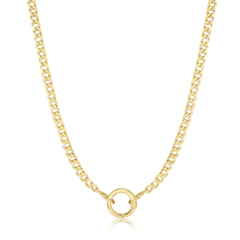 luxury gold necklaces for women-Gold Curb Chain Charm Connector Necklace