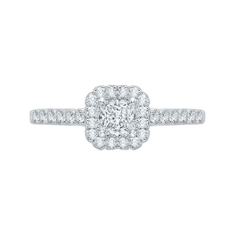 classic white gold engagement rings-14K White Gold Princess Cut Diamond Halo Engagement Ring