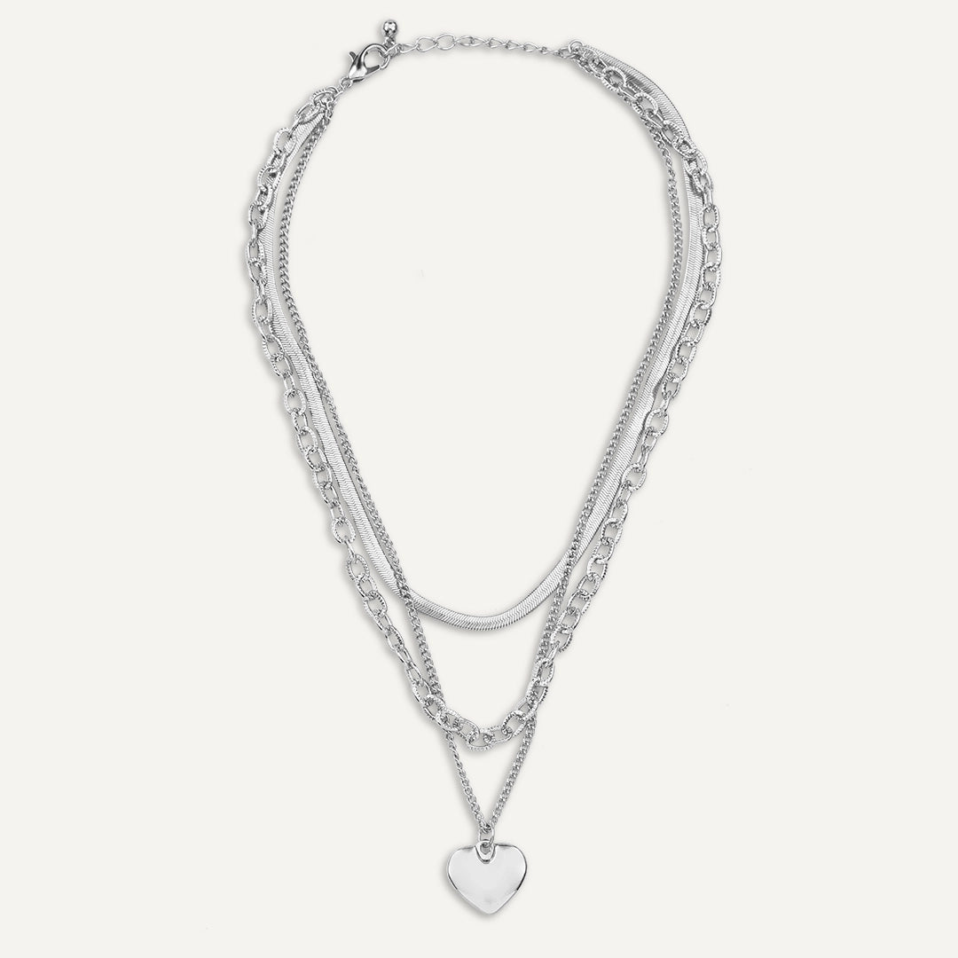 wedding necklaces for women-Layered Heart Necklace In Silver-Tone