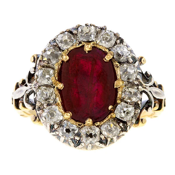 luxury gemstone rings for women-Antique Ruby & Diamond Ring