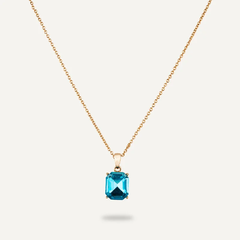 celebrity style necklaces for women-Aqua Blue Crystal Chain Necklace In Gold-Tone