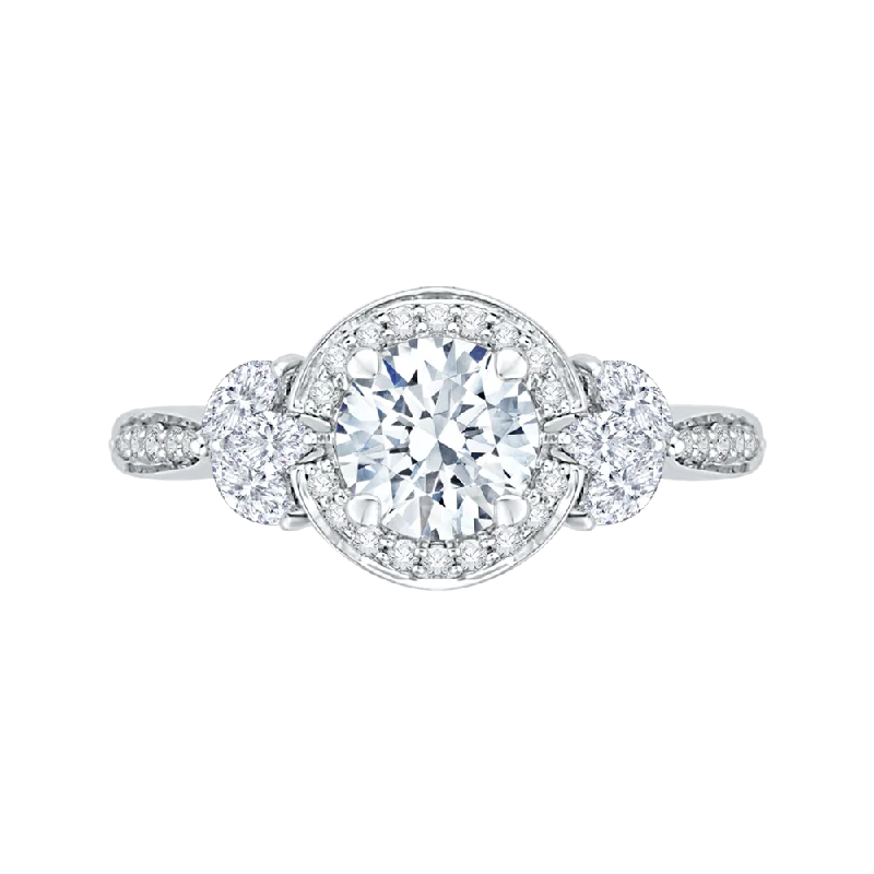 unique custom engagement rings-Round Diamond Halo Engagement Ring In 14K White Gold (Semi Mount)