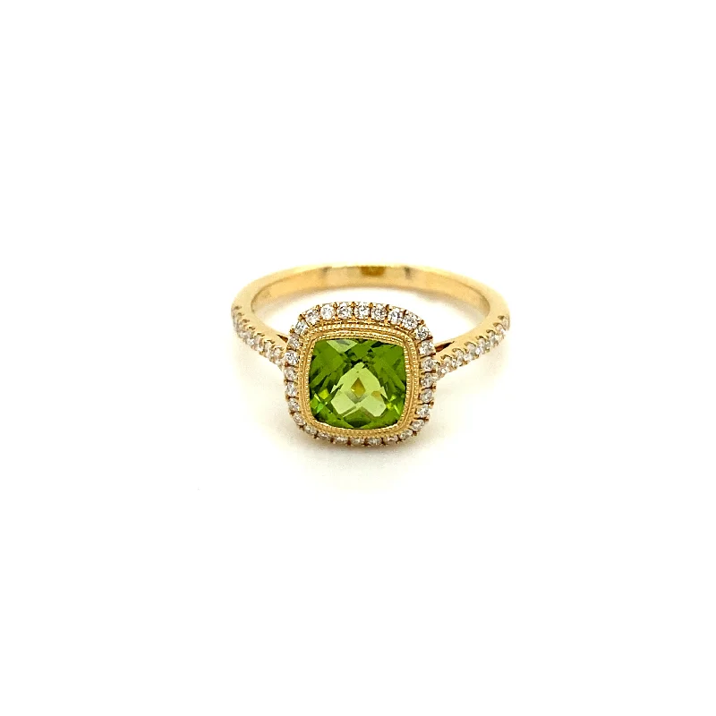 stackable rings for women-Peridot Diamond Halo Ring