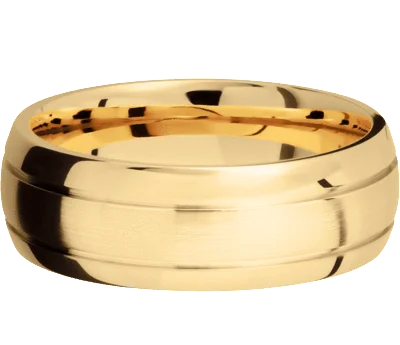 stackable rings for women-Classic Wedding Band with Accent Grooves in 14k Gold