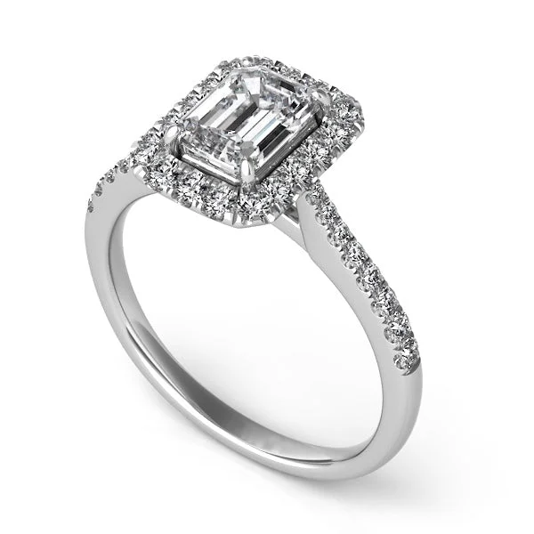 solitaire rings for women-Emerald Diamond Halo Engagement Ring