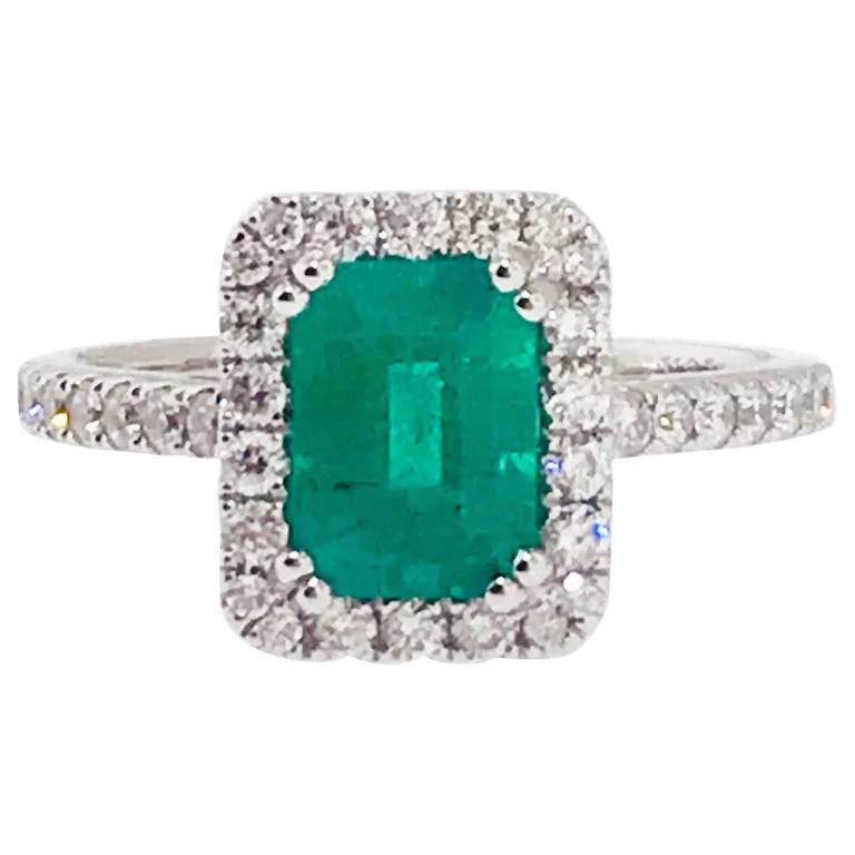 engagement rings for women-Emerald and Diamond Halo Engagement Ring