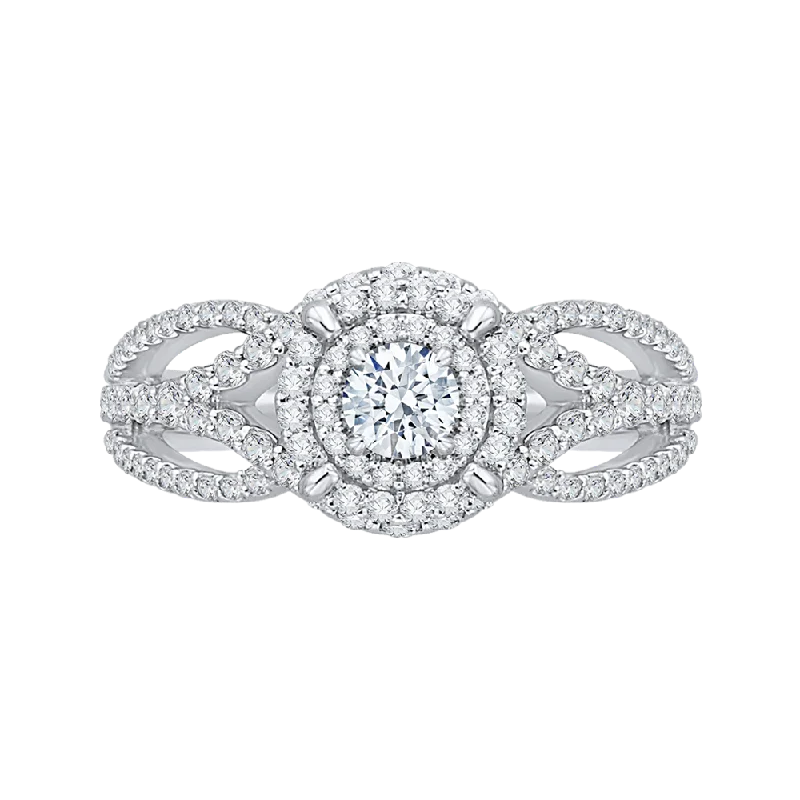 custom halo engagement rings-14K White Gold Round Diamond Double Halo Engagement Ring