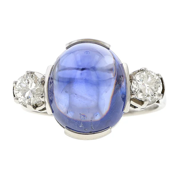 radiant cut engagement rings for women-Vintage Sugarloaf Sapphire & Diamond Ring