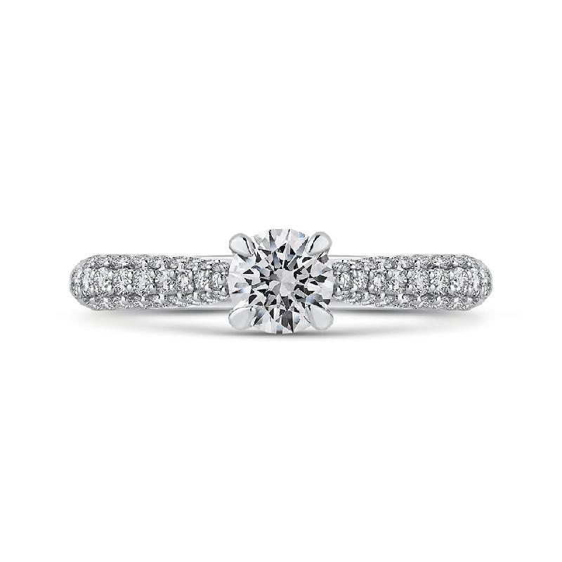 designer engagement rings-14K White Gold Round Diamond Cathedral Style Engagement Ring