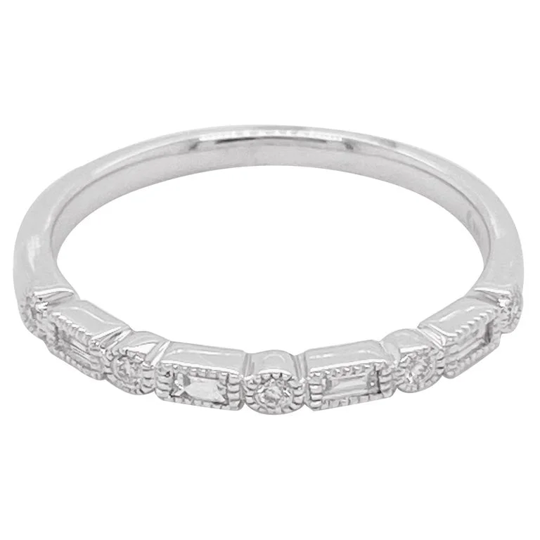 romantic promise rings for women-Diamond Baguette & Round Band