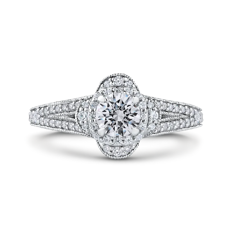 oval-cut engagement rings-14K White Gold Round Diamond Halo Engagement Ring with Split Shank